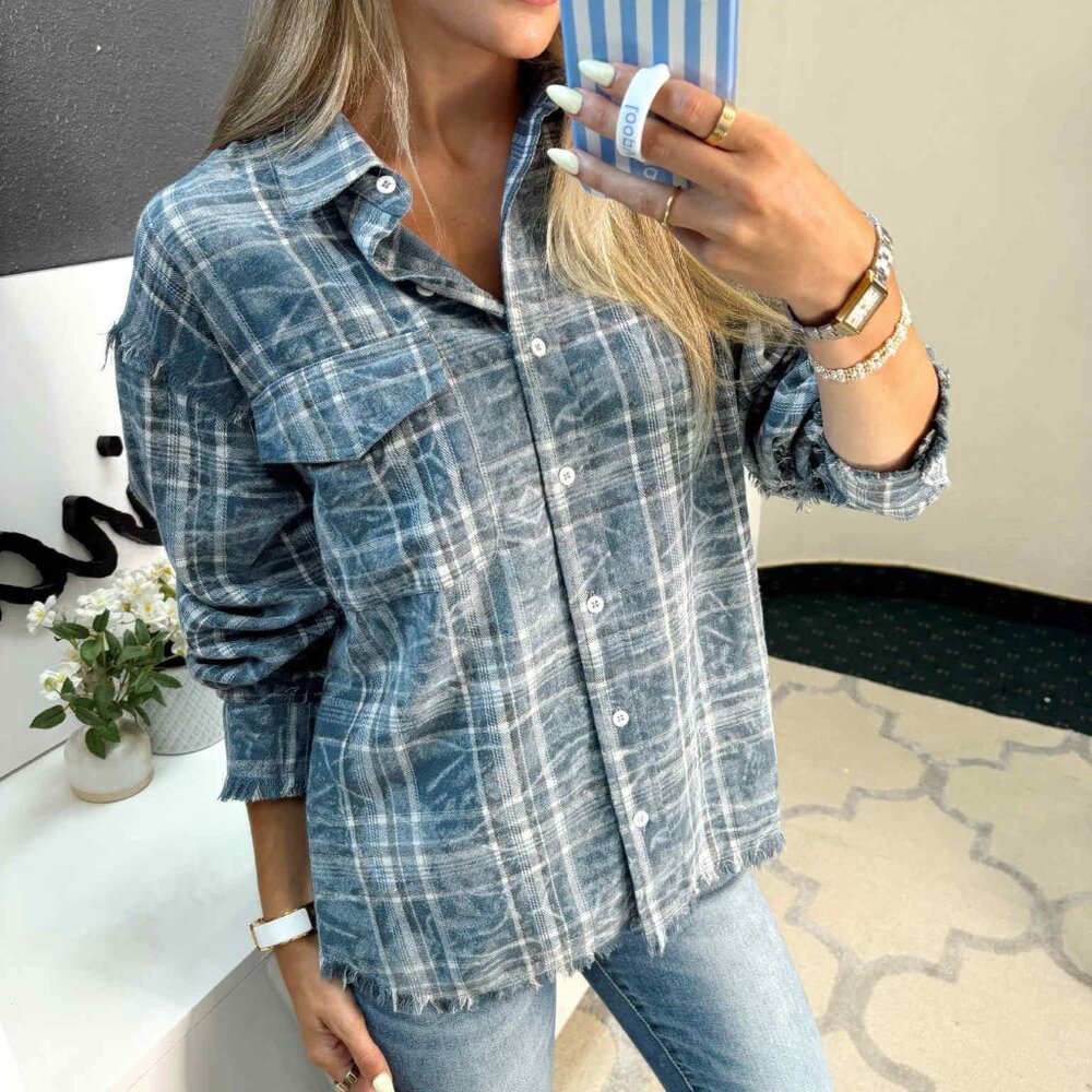 WHITE BIRCH BLUE PLAID BUTTON UP M NWT